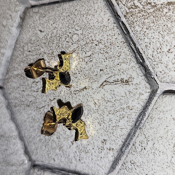 Gold And Black Bat Earrings - Picture 1 of 4